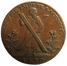 Load image into Gallery viewer, 1790 Edinburgh Halfpenny Token Payable At The Warehouse of Thomas Alexander Hutchison
