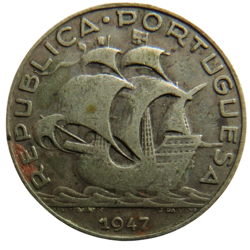 1947 Portugal Silver 5 Escudos Coin