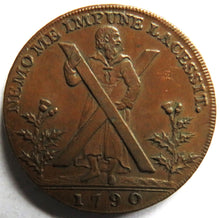 Load image into Gallery viewer, 1790 Edinburgh Halfpenny Token Payable At The Warehouse of Thomas Alexander Hutchison
