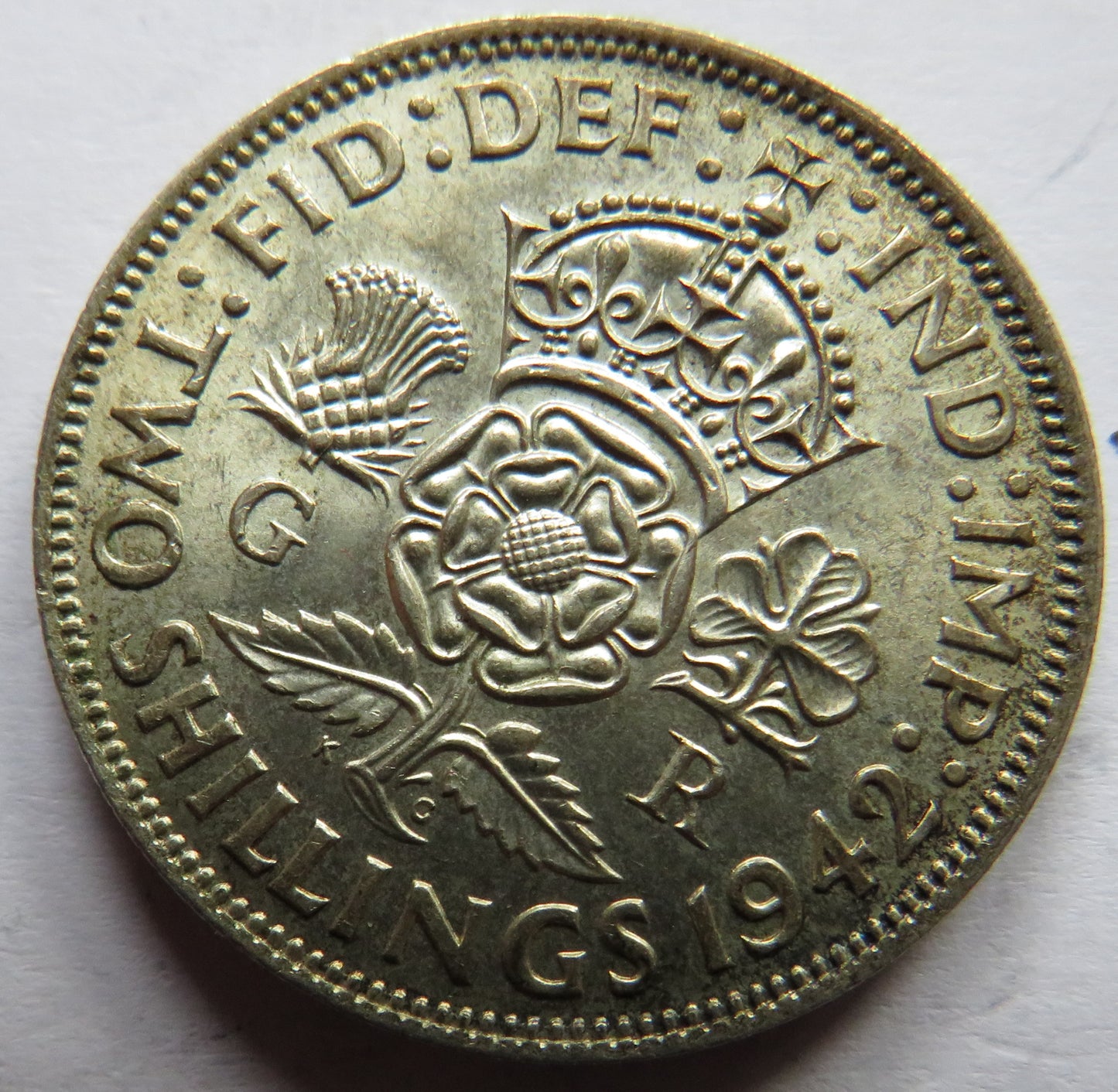1942 King George VI Silver Florin / Two Shillings Coin High Grade