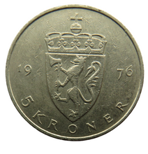 Load image into Gallery viewer, 1976 Norway 5 Kroner Coin
