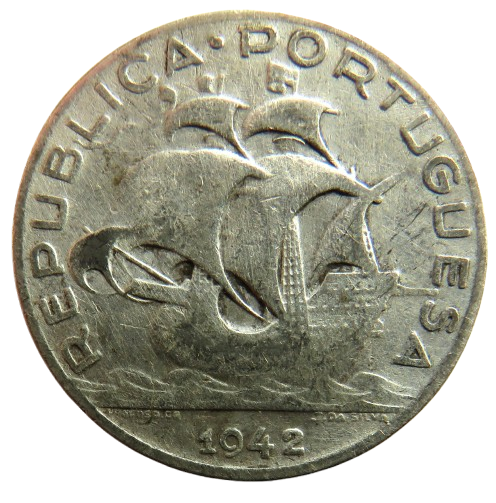 1942 Portugal Silver 5 Escudos Coin