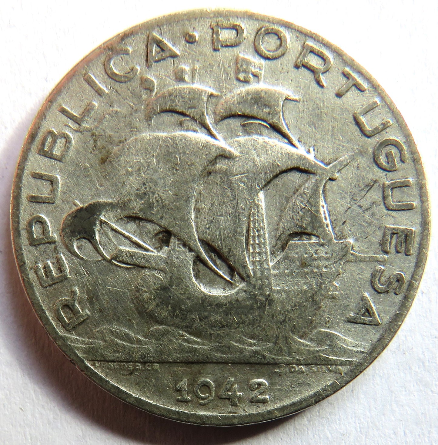 1942 Portugal Silver 5 Escudos Coin