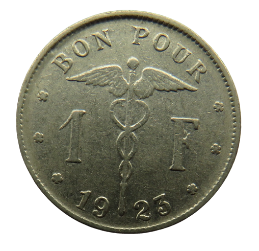 1923 Belgium One Franc Coin