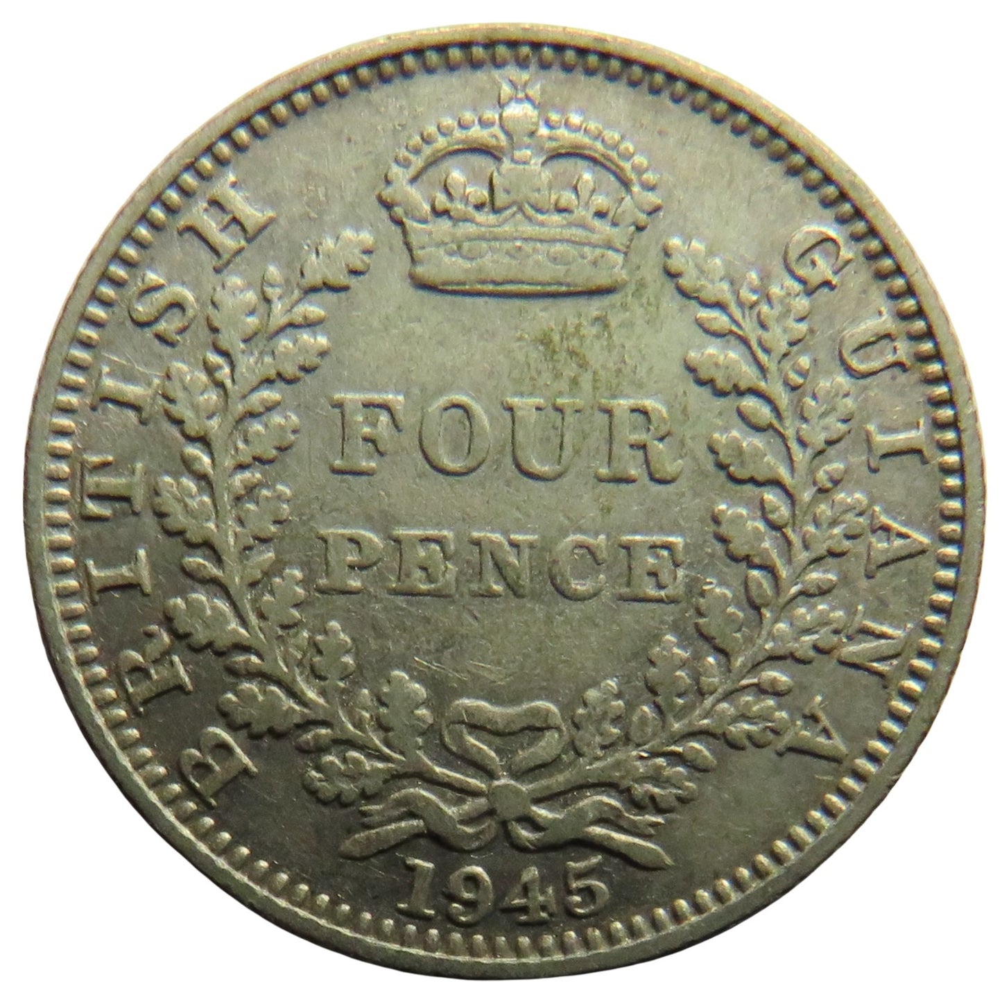 1945 King George VI British Guiana Silver Four Pence Coin