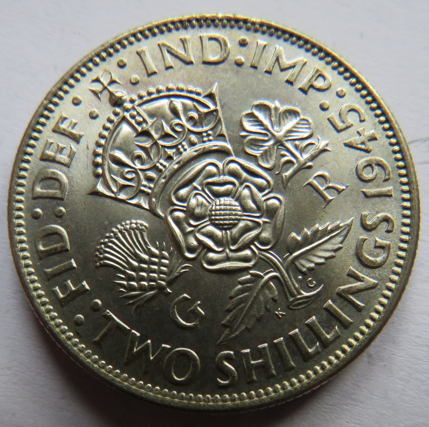 1945 King George VI Silver Florin / Two Shillings Coin High Grade