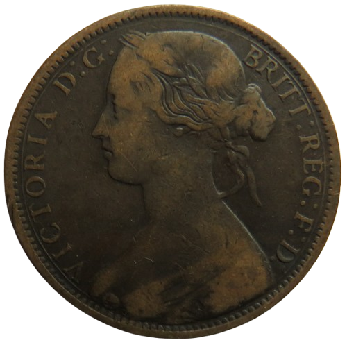 1862 Queen Victoria Bun Head One Penny Coin - Great Britain