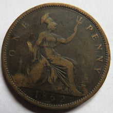 Load image into Gallery viewer, 1862 Queen Victoria Bun Head One Penny Coin - Great Britain
