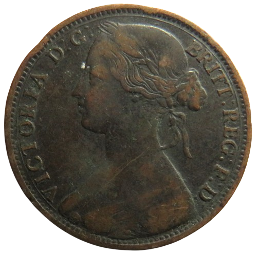 1863 Queen Victoria Bun Head One Penny Coin - Great Britain