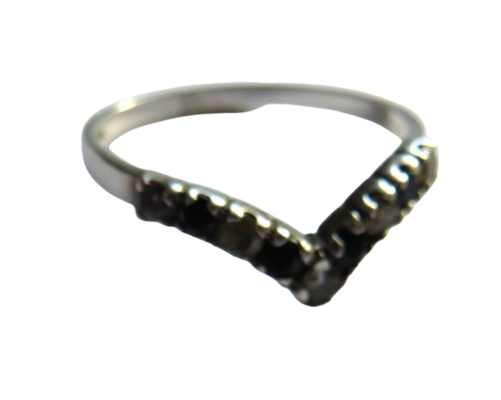 Vintage Ladies Silver, Black & Clear Stone Ring - UK Size - U