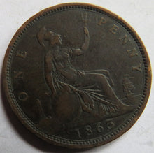 Load image into Gallery viewer, 1863 Queen Victoria Bun Head One Penny Coin - Great Britain
