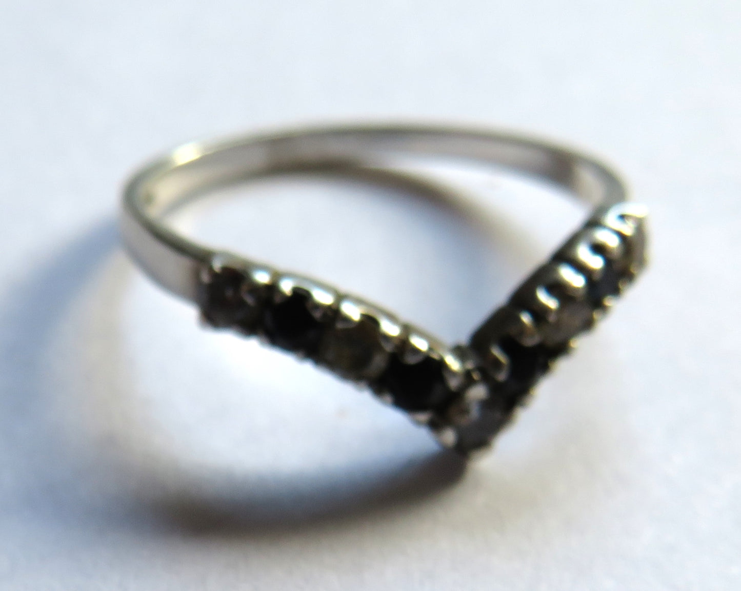 Vintage Ladies Silver, Black & Clear Stone Ring - UK Size - U