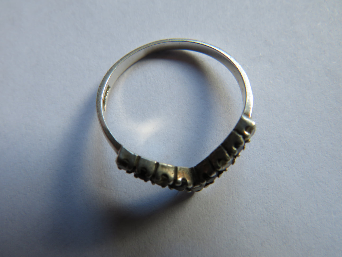 Vintage Ladies Silver, Black & Clear Stone Ring - UK Size - U