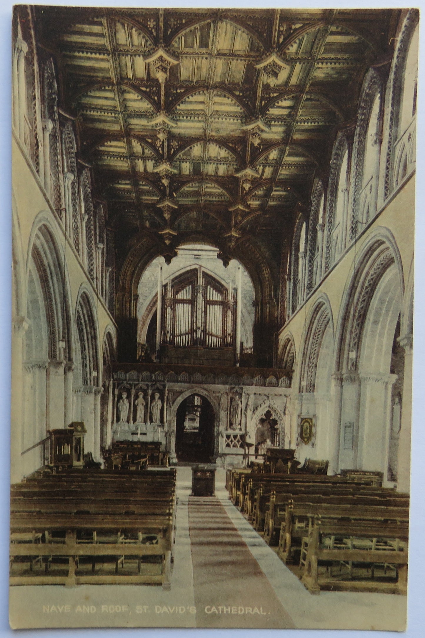 Vintage Postcard of Nave and Roof, St. David's Cathedral