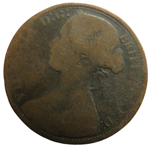 1873 Queen Victoria Bun Head One Penny Coin - Great Britain