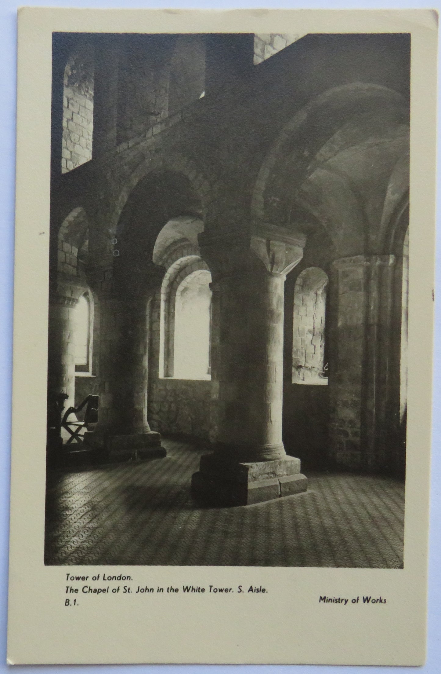 Vintage Postcard of Tower of London, The Chapel of St. John in the White Tower, S. Aisle