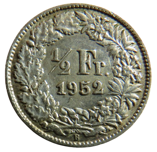1952 Switzerland Silver 1/2 Franc Coin