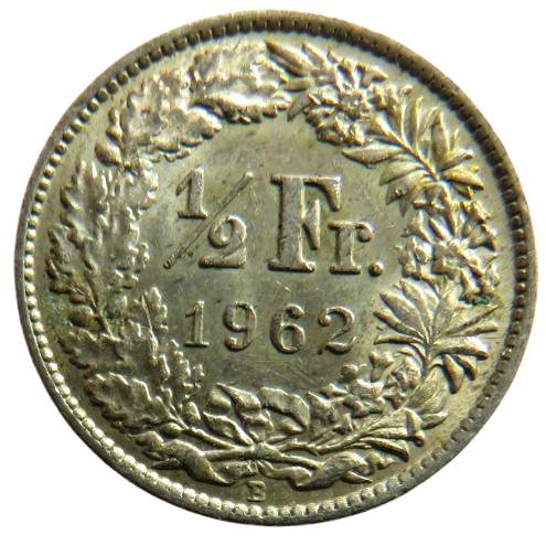 1962 Switzerland Silver 1/2 Franc Coin