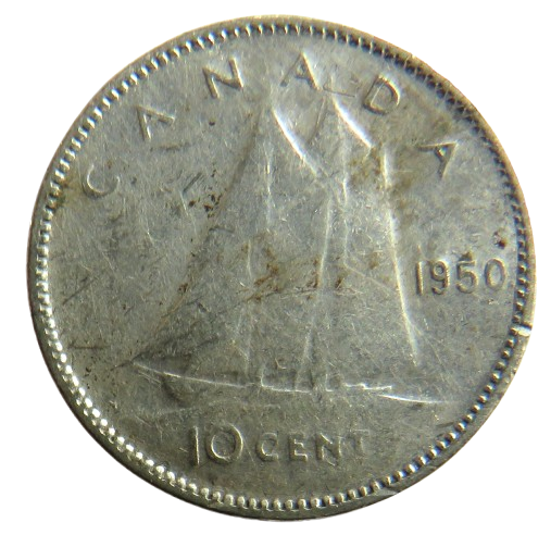 1950 King George VI Canada Silver 10 Cents Coin