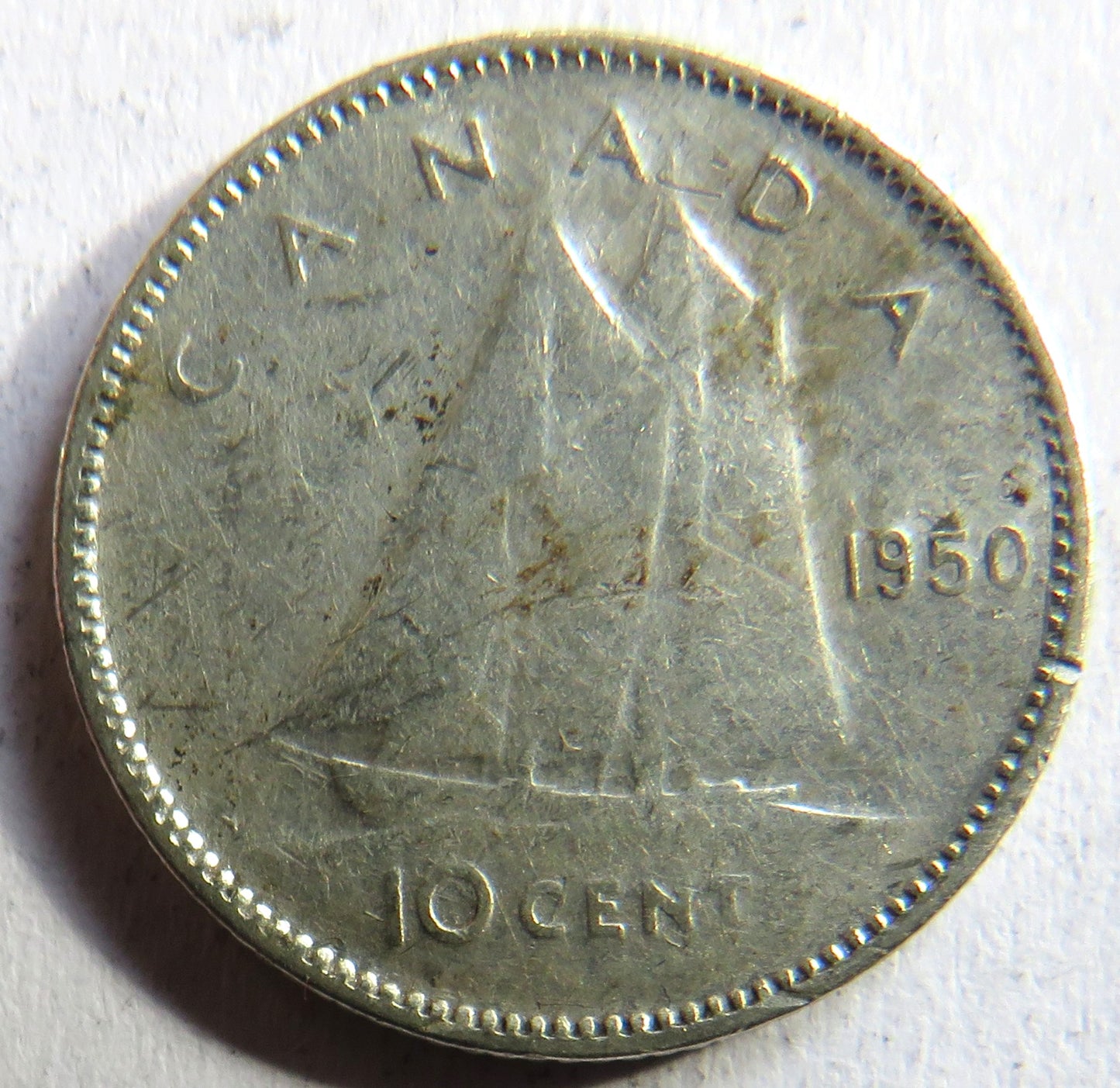 1950 King George VI Canada Silver 10 Cents Coin