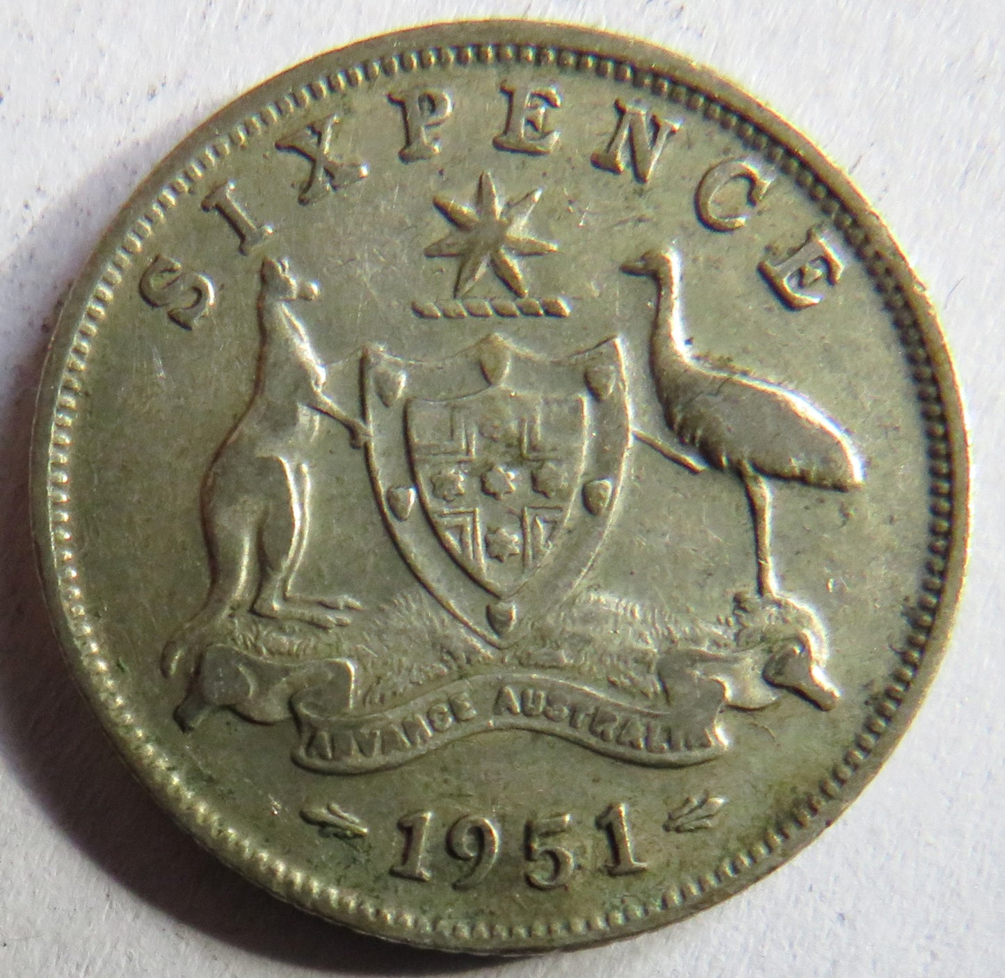 1951 King George VI Australia Silver Sixpence Coin