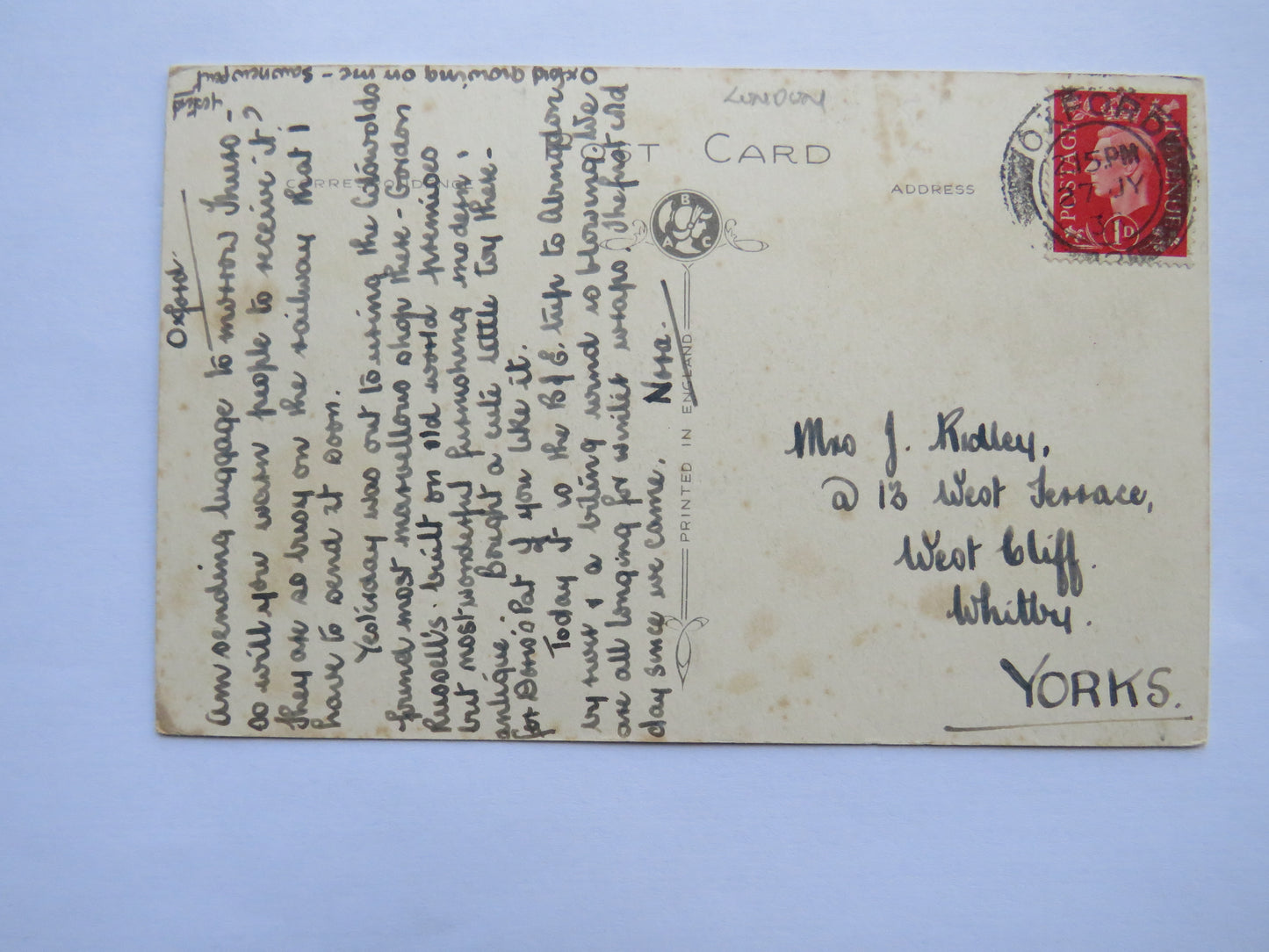 Vintage Postcard of Tom Tower, Christ Church, Oxford