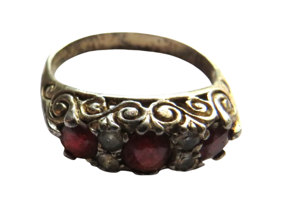 Vintage Ladies Silver & Red Stone Ring - UK Size - O