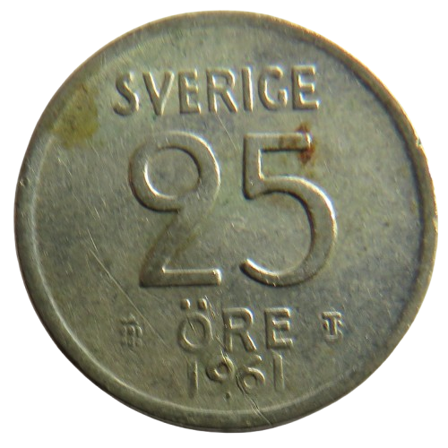1961 Sweden Silver 25 Ore Coin