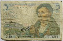 Load image into Gallery viewer, 1943 France 5 Francs Banknote
