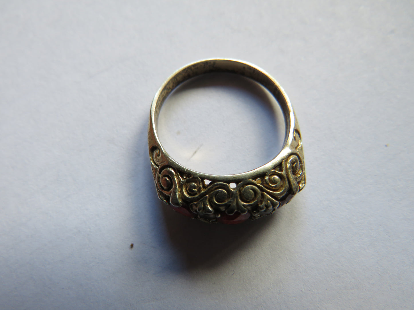 Vintage Ladies Silver & Red Stone Ring - UK Size - O