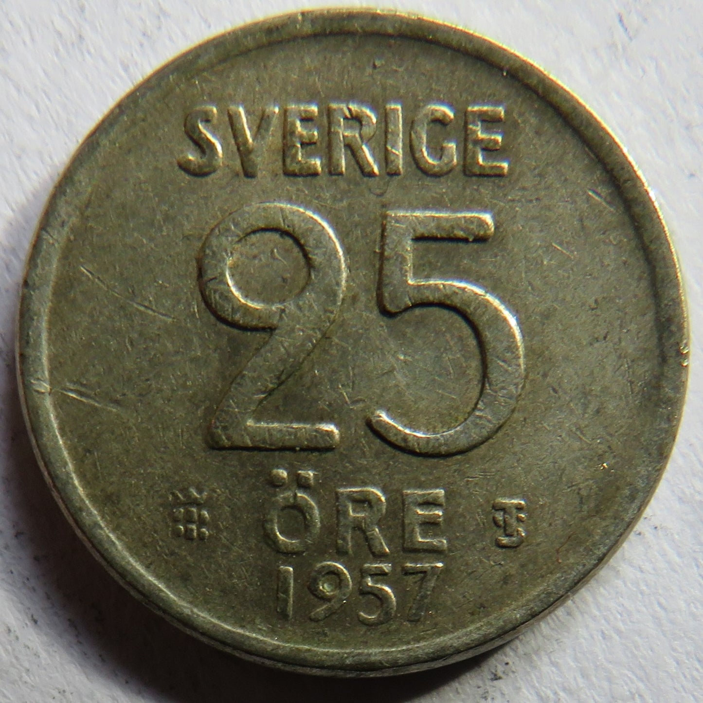 1957 Sweden Silver 25 Ore Coin