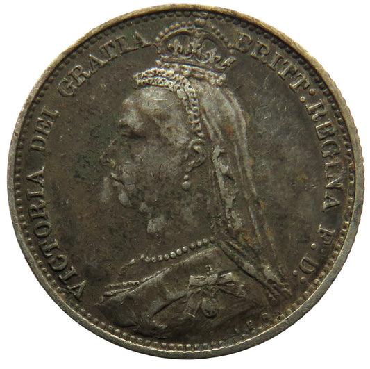 1887 Queen Victoria Jubilee Head Silver Sixpence Coin - Great Britain