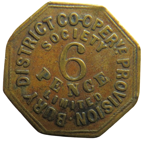 Bury District Cooperative Provision 6d Sixpence Token