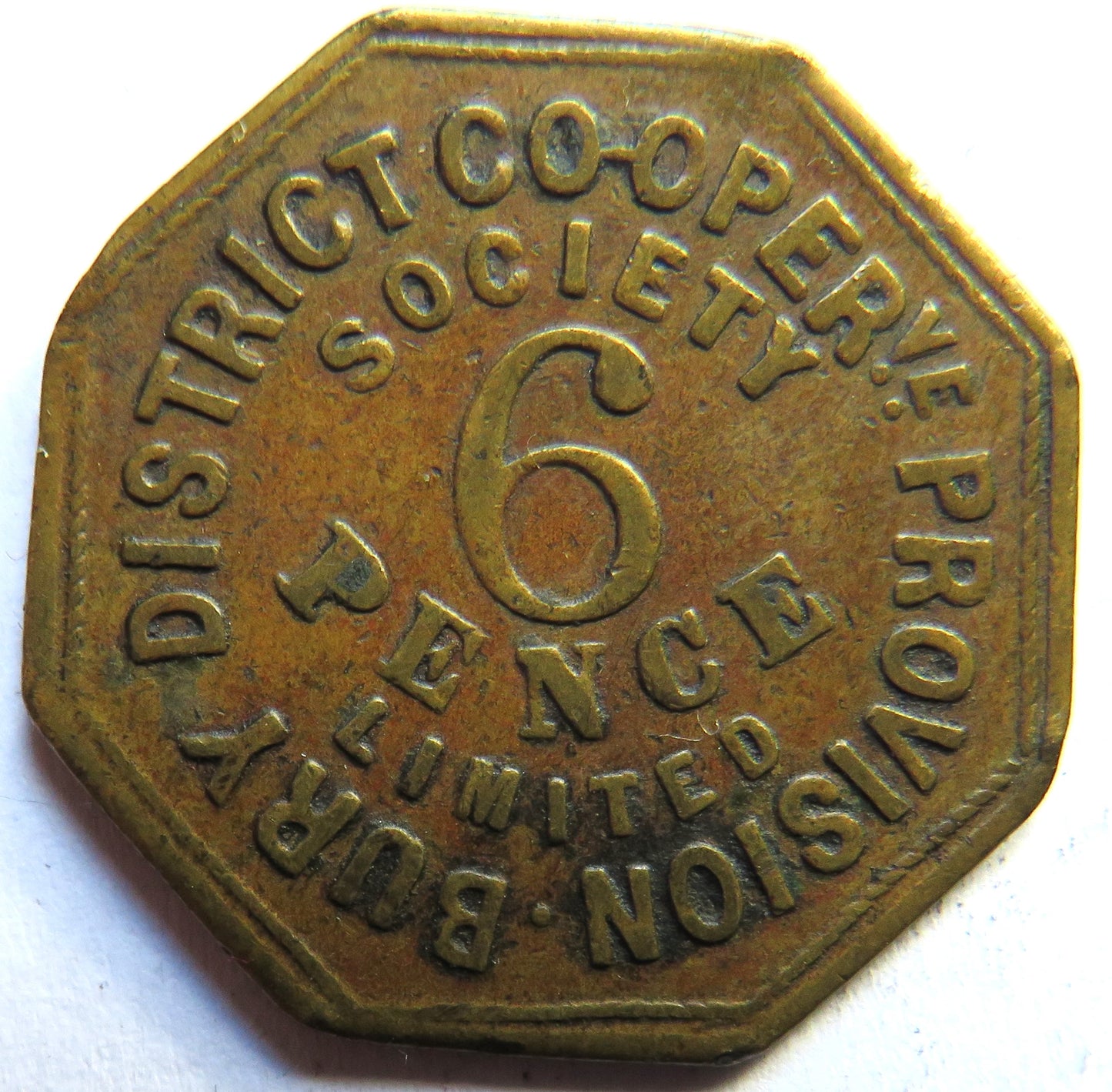 Bury District Cooperative Provision 6d Sixpence Token