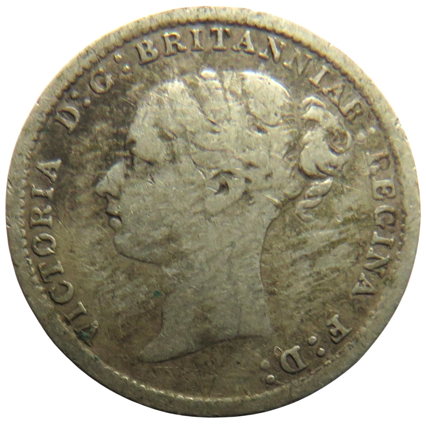 1884 Queen Victoria Young Head Silver Threepence Coin - Great Britain