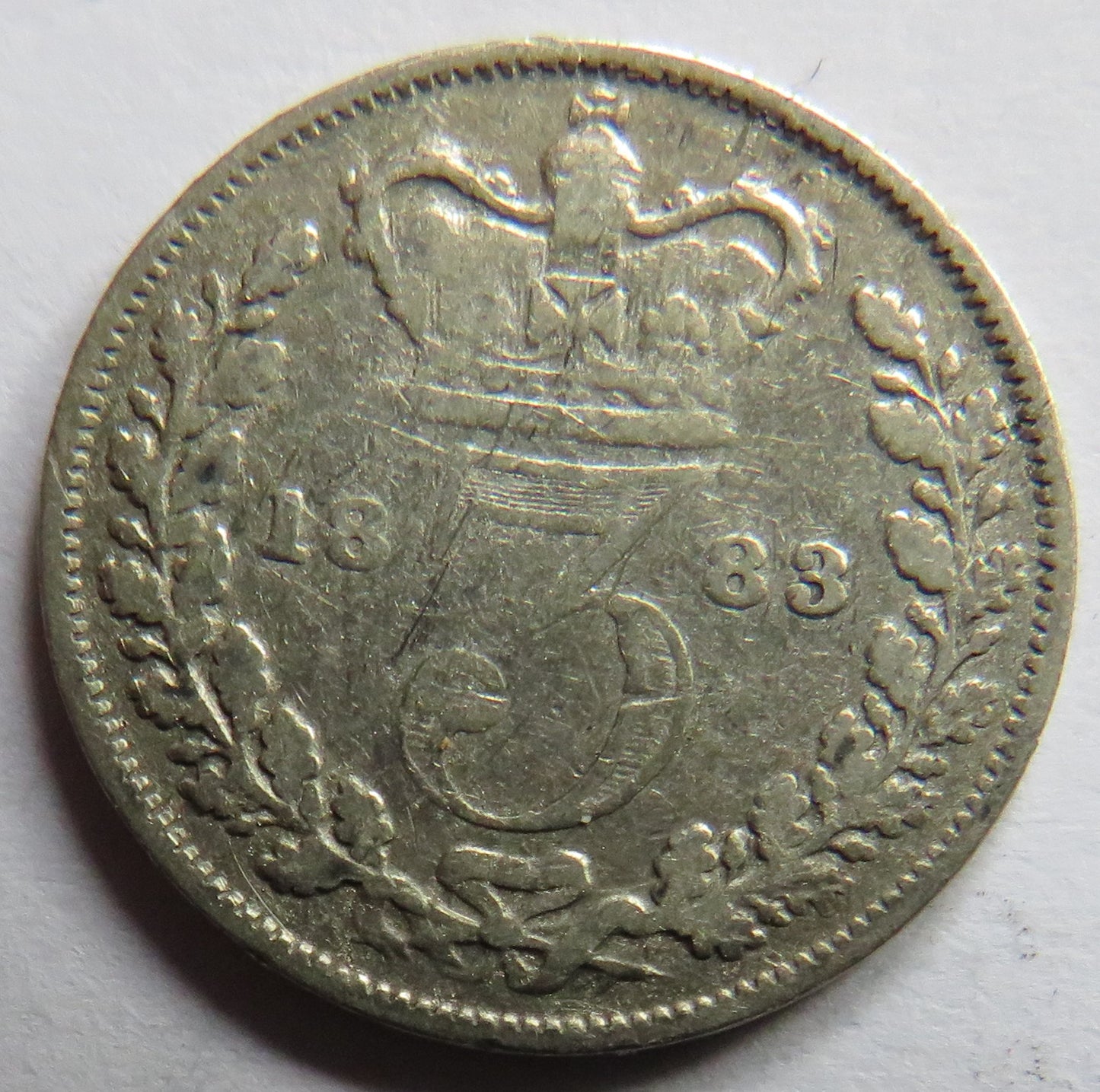 1883 Queen Victoria Young Head Silver Threepence Coin - Great Britain