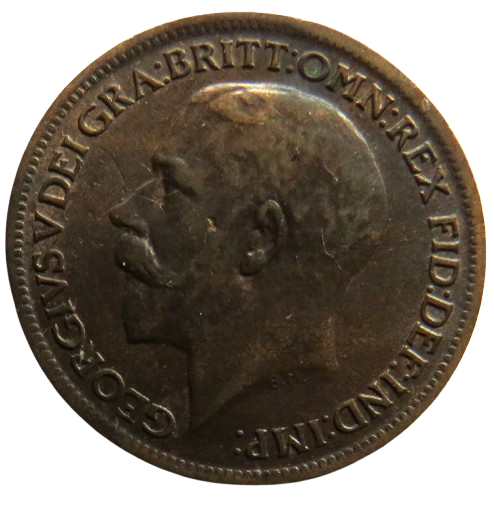 1919 King George V Farthing Coin - Great Britain