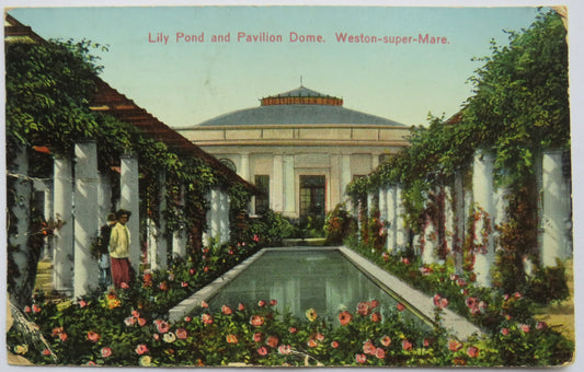 Vintage Postcard of Lily Pond and Pavilion Dome.  Weston-super-Mare, 1932