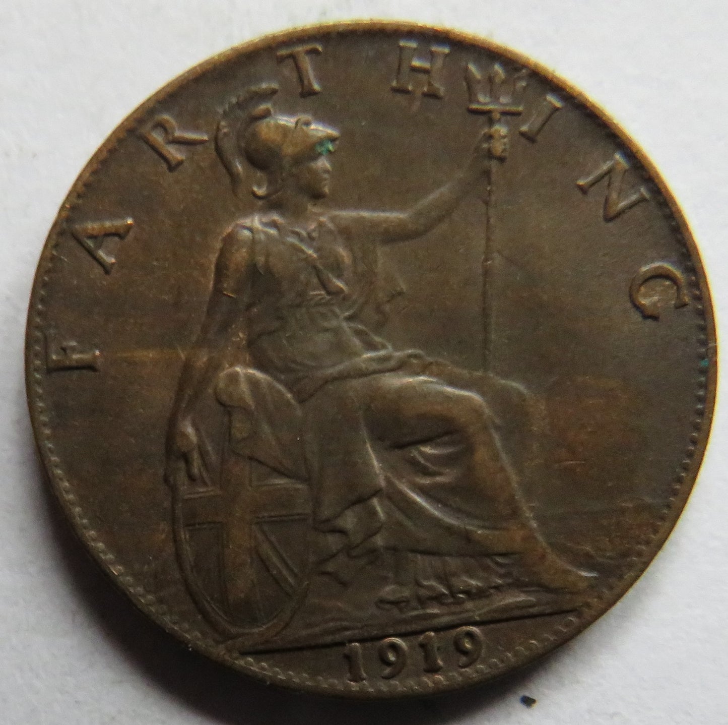 1919 King George V Farthing Coin - Great Britain