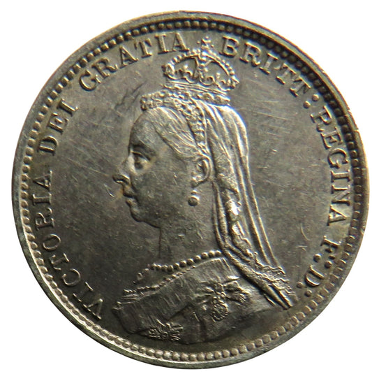 1887 Queen Victoria Jubilee Head Silver Threepence Coin - Great Britain