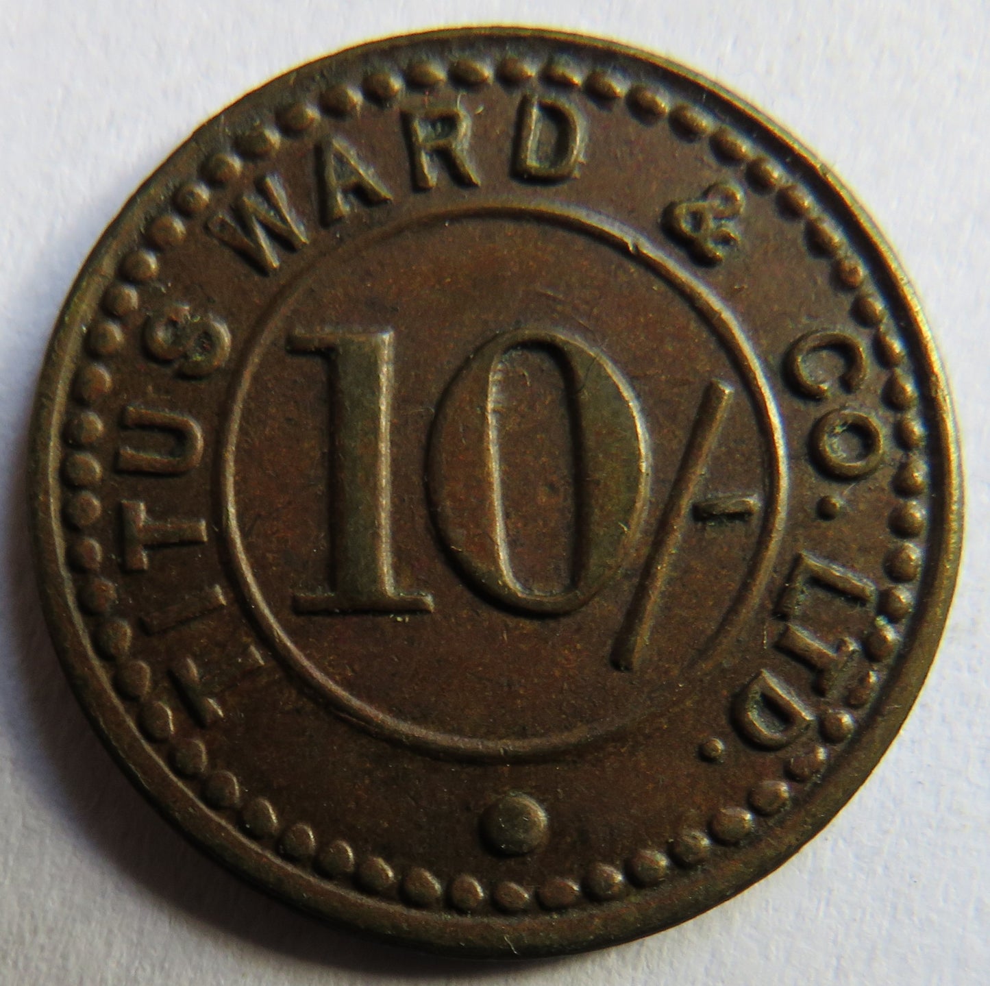 Titus Ward & Company 10/- Vintage Token