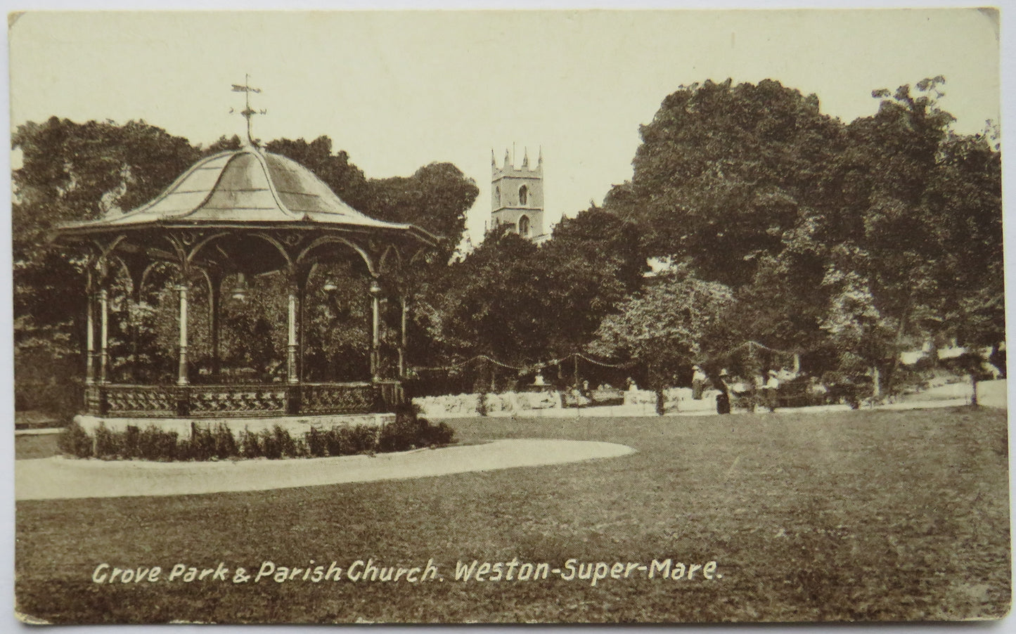Vintage Postcard of Grove Park & Parish Church, Weston-super-Mare