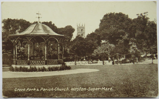 Vintage Postcard of Grove Park & Parish Church, Weston-super-Mare