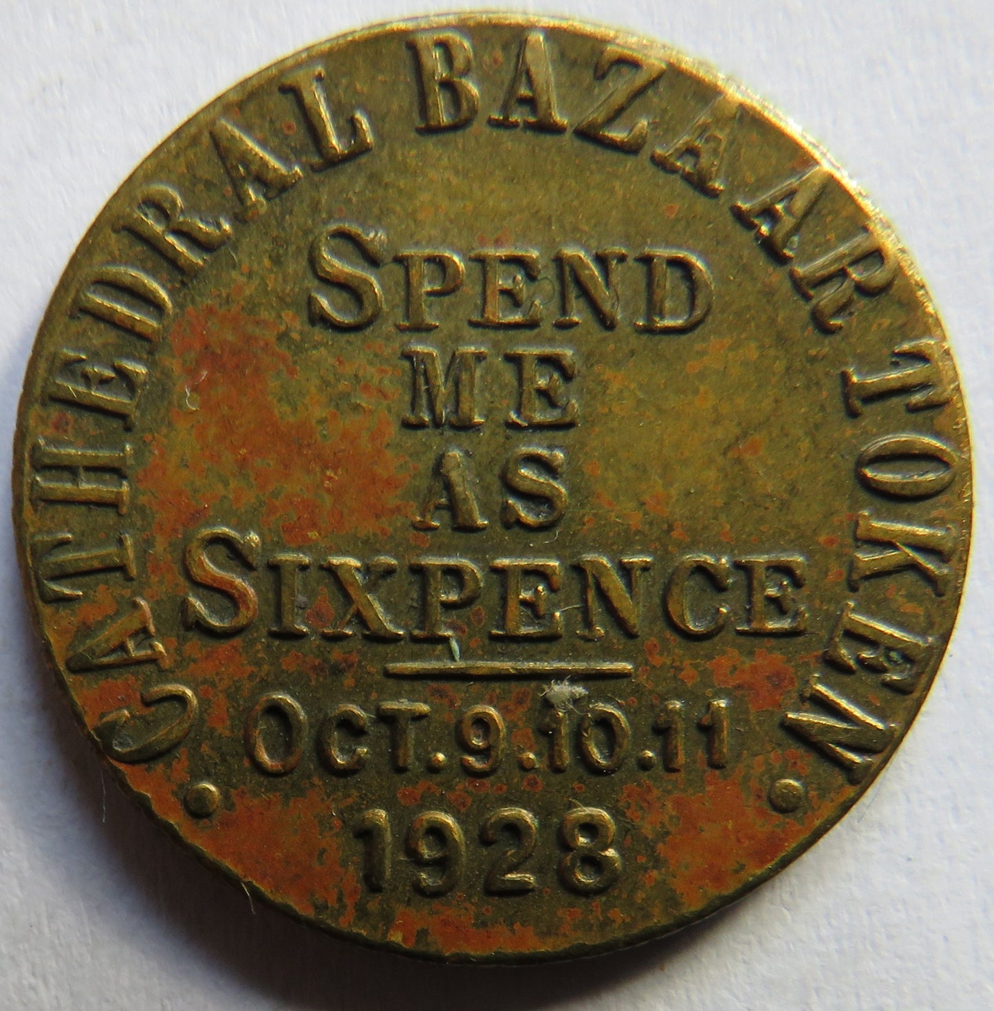 Cathedral Bazaar Birmingham Token 1928 Spend me As A Sixpence