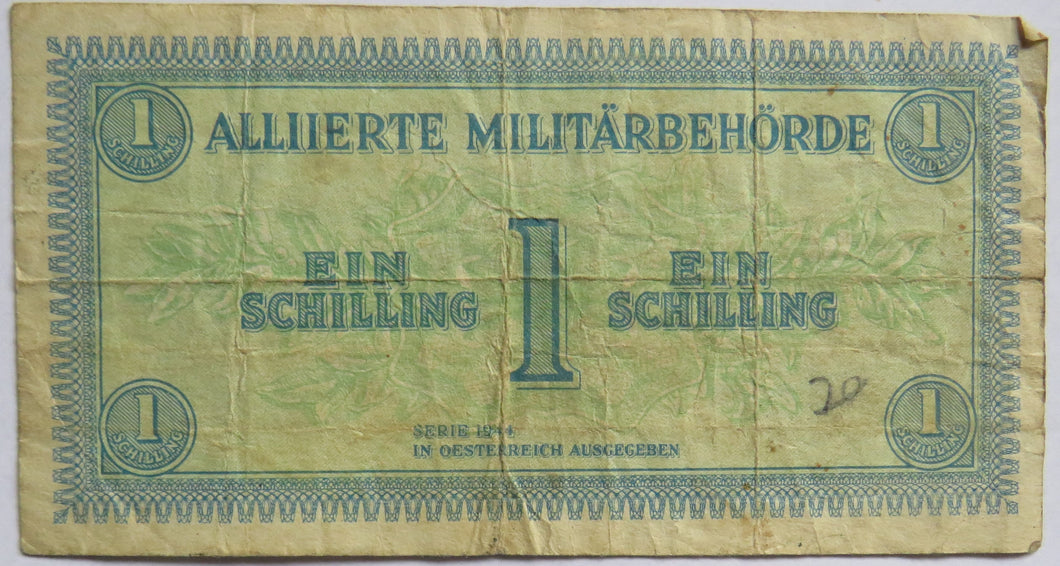 1944 Austria Allied Military Authority One Schilling Banknote