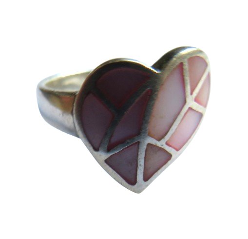 Ladies Sterling Silver & Pink Mother of Pearl Heart Shaped Ring UK Size R