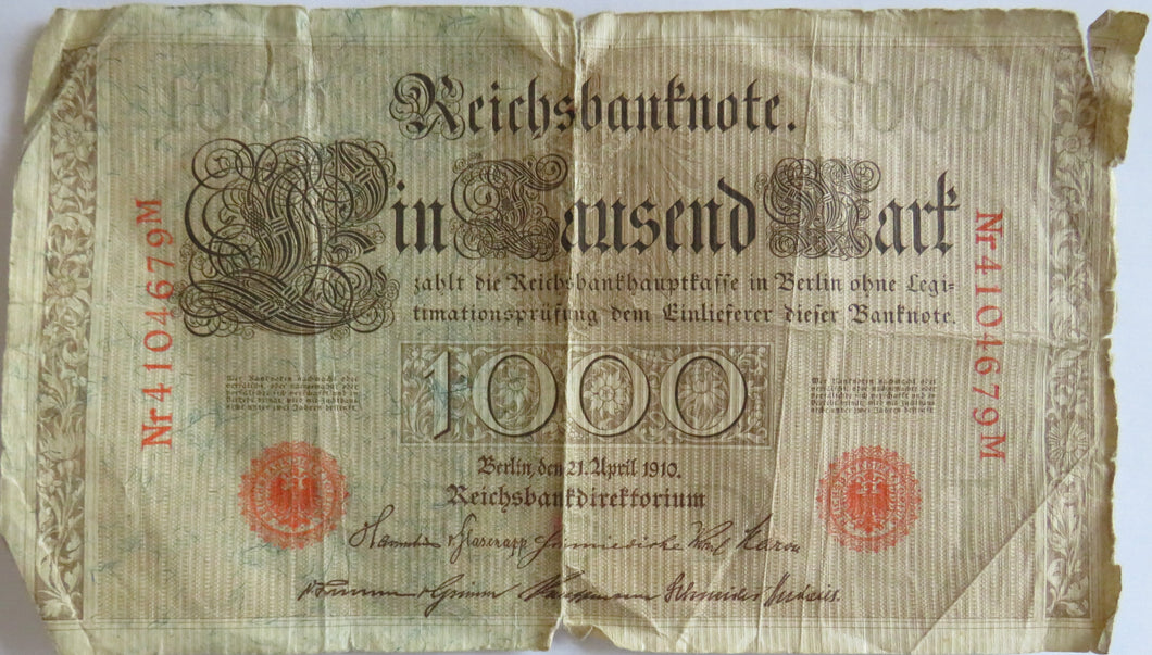 1910 Germany 1000 Mark Banknote