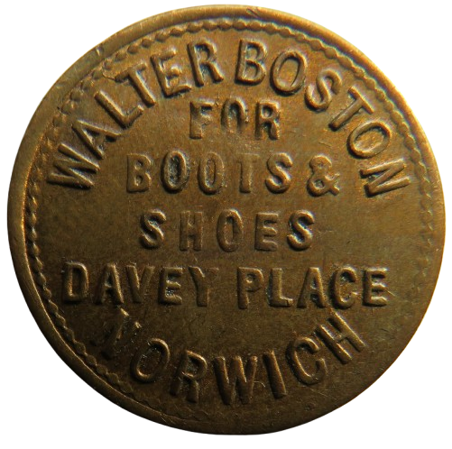 Walter Boston Norwich Token "For Boots & Shoes"