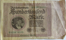 Load image into Gallery viewer, 1923 Germany 100000 Mark Banknote
