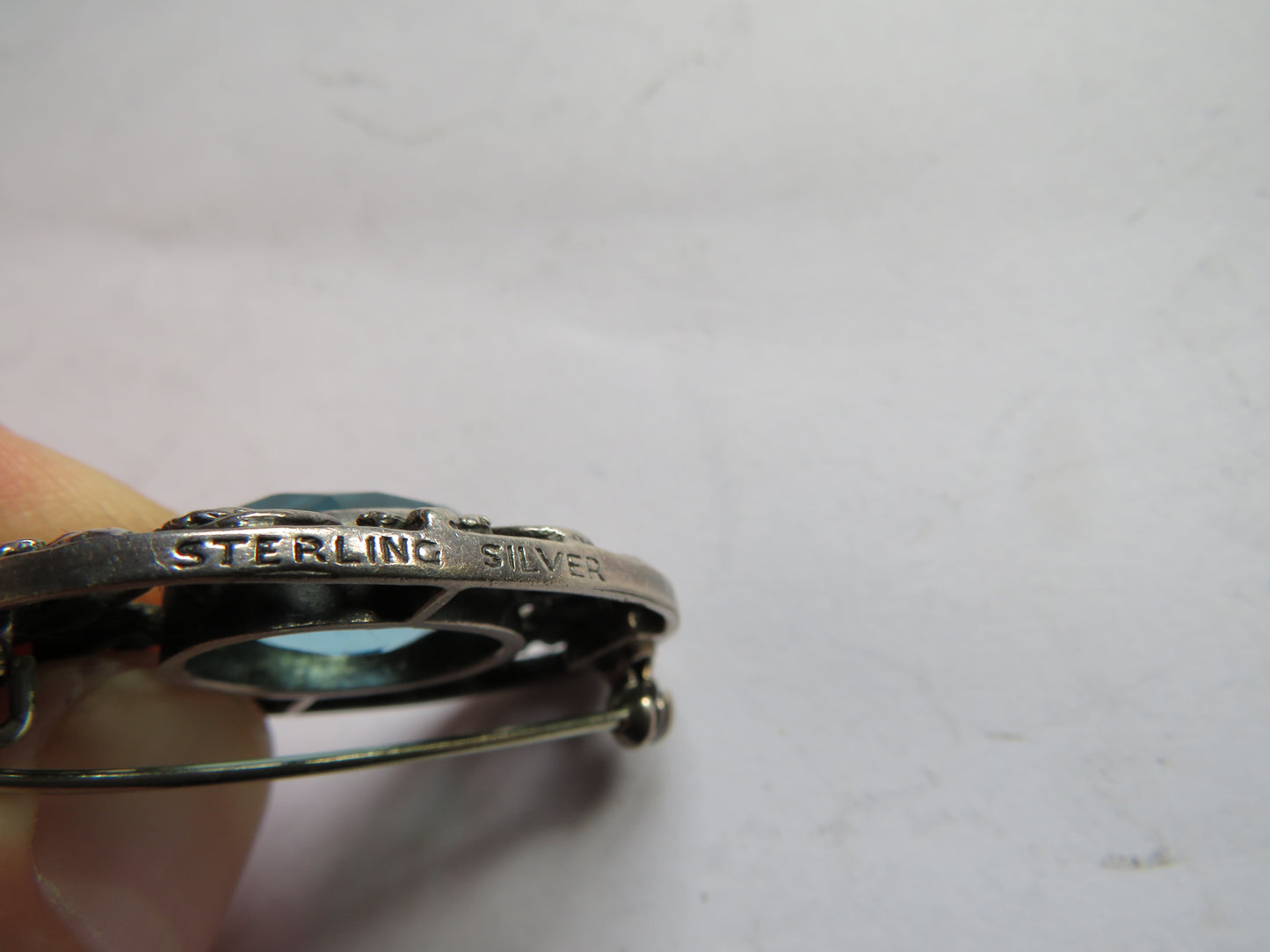 Vintage Sterling Silver & Blue Stone Floral Brooch
